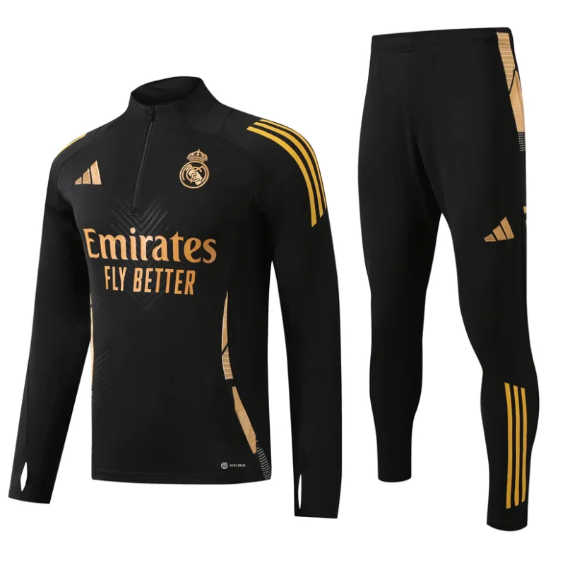 Real Madrid 2024-25 Black and Gold Half-Zip Training suit