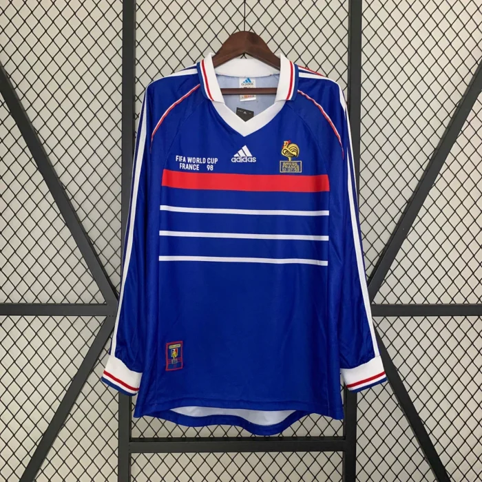 France Home Retro 1998 Long Sleeves Fans Jersey