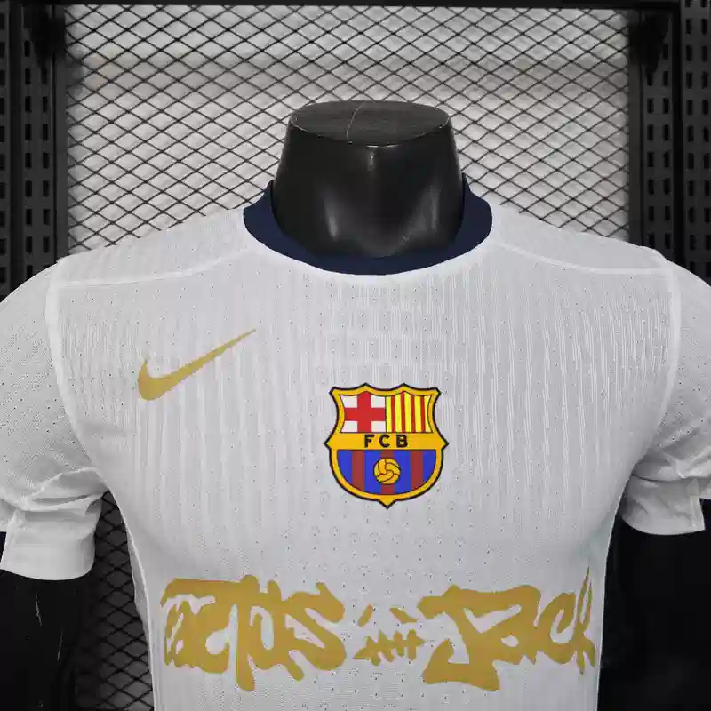 24-25-Player-FC-Barcelona-球员巴萨特别版白-1 FC Barcelona White X CJ Soccer Jersey - Image 4