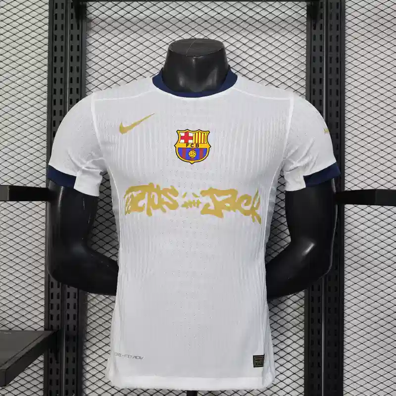 FC Barcelona White X CJ Soccer Jersey FC Barcelona White X CJ Soccer Jersey